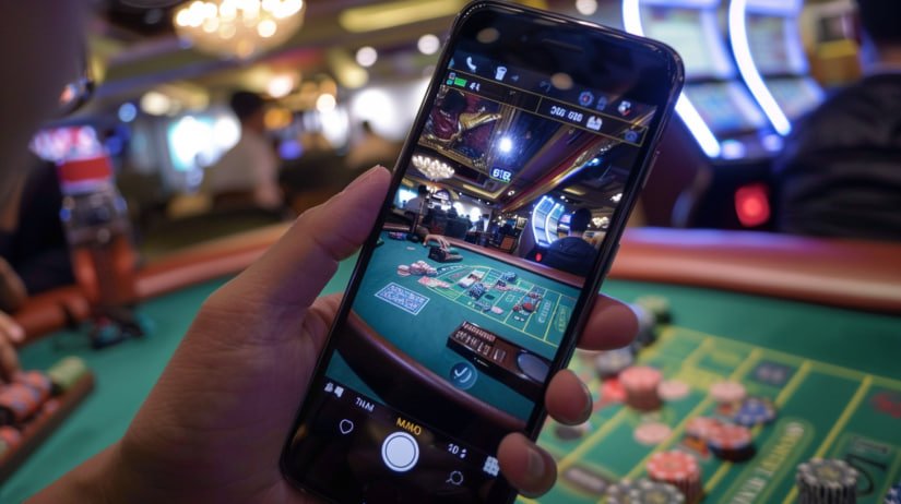 Aplikasi mobile raja bndot menampilkan meja live dealer blackjack dan antarmuka navigasi